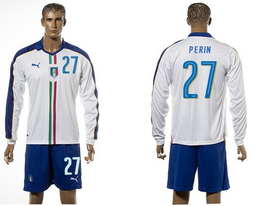 Italy #27 Perin White Away Long Sleeves Soccer Country Jersey - Click Image to Close